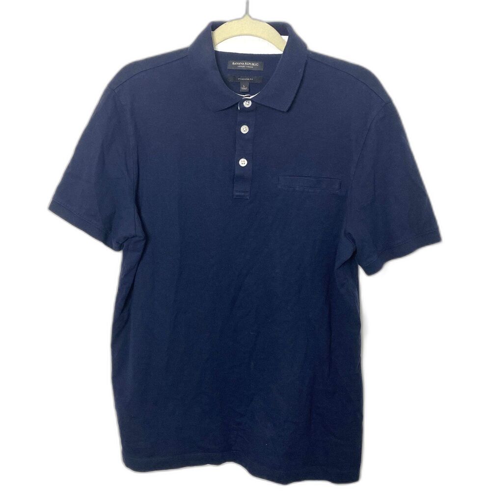 Banana Republic Blue Cotton Polo Shirt Mens Standard Fit Short Sleeve Classic L